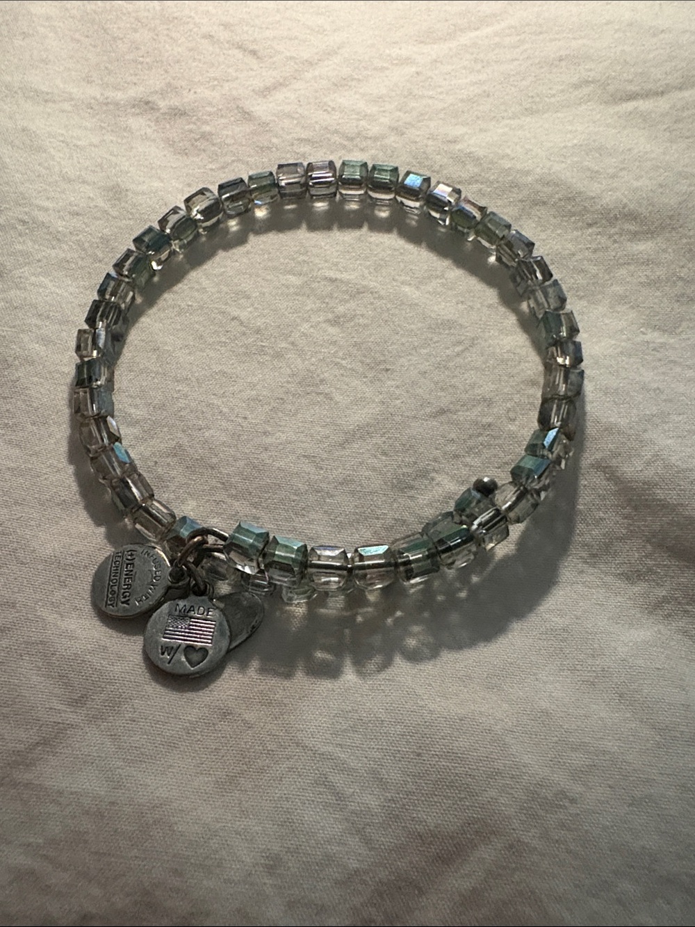 Alex and Ani Clear Iridescent Beaded Double-Wrap Bracelet with Silver Charms